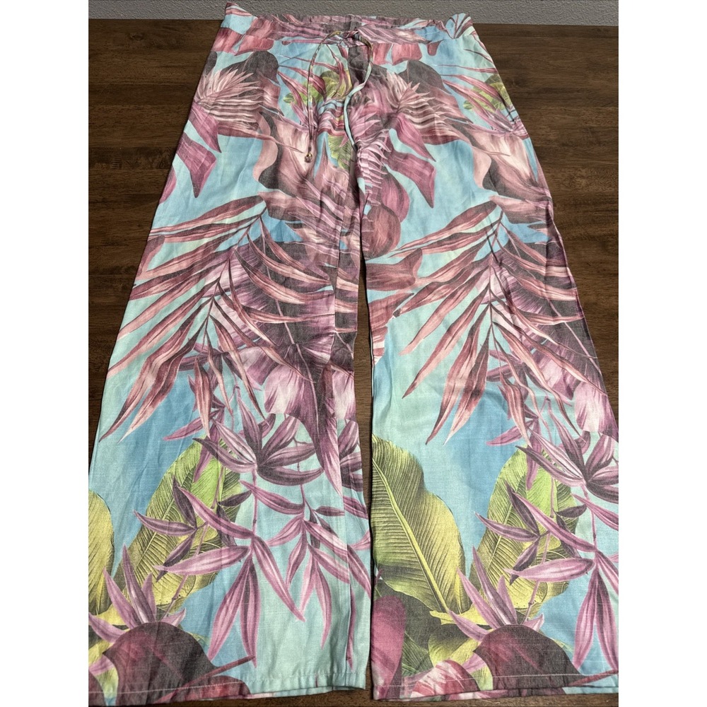 PILYQ Beach Cover Up Loungewear Lounge Pants M/L Drawstring Floral Tropical